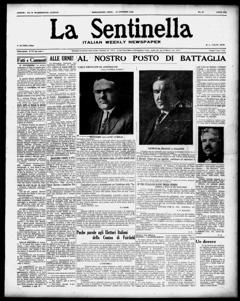 The front page of La sentinella = The sentinel, Bridgeport, Conn., October 30, 1926