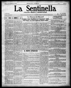 The front page of La sentinella = The sentinel, Bridgeport, Conn., November 6, 1926