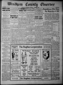 The front page of Windham County observer, Putnam, Conn., November 3, 1926