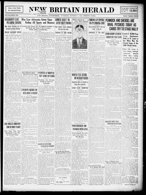 The front page of New Britain herald, New Britain, Conn., October 7, 1926