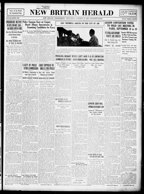 The front page of New Britain herald, New Britain, Conn., October 13, 1926
