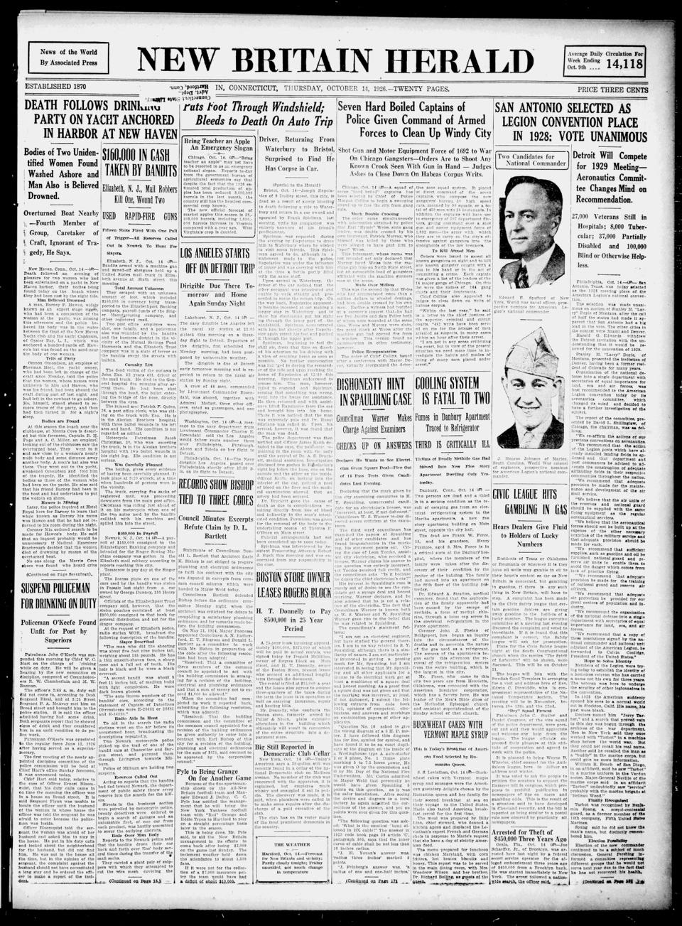 The front page of New Britain herald, New Britain, Conn., October 14, 1926