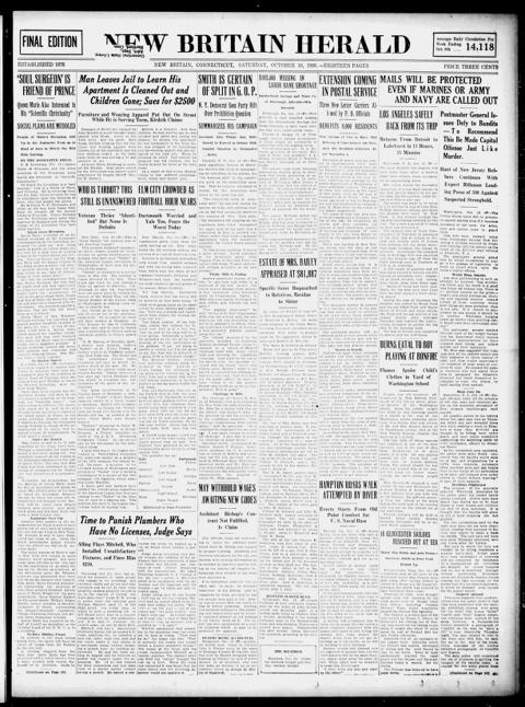 The front page of New Britain herald, New Britain, Conn., October 16, 1926