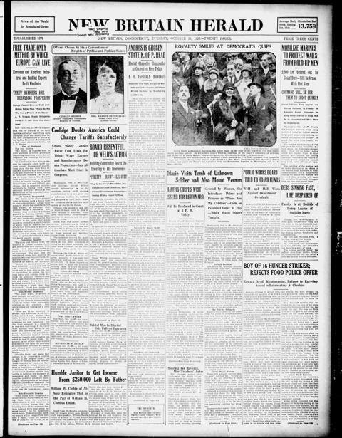 The front page of New Britain herald, New Britain, Conn., October 19, 1926