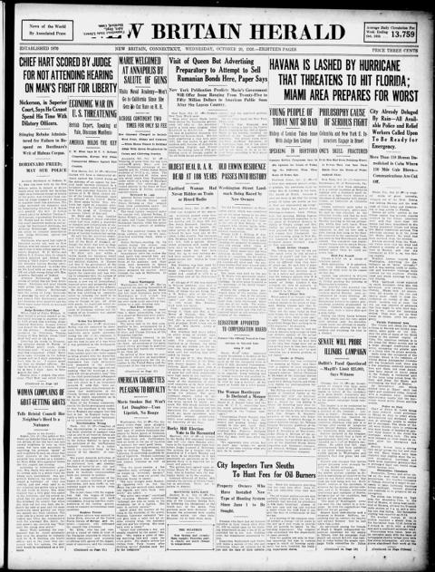 The front page of New Britain herald, New Britain, Conn., October 20, 1926