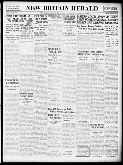 The front page of New Britain herald, New Britain, Conn., October 25, 1926