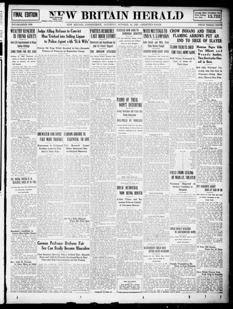 The front page of New Britain herald, New Britain, Conn., October 30, 1926