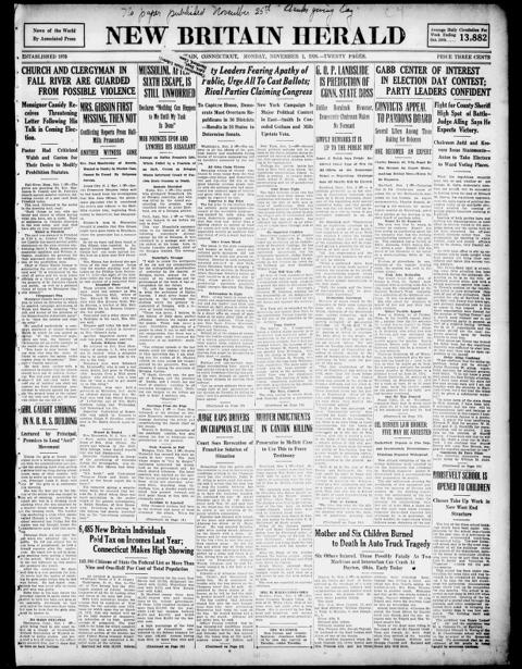 The front page of New Britain herald, New Britain, Conn., November 1, 1926