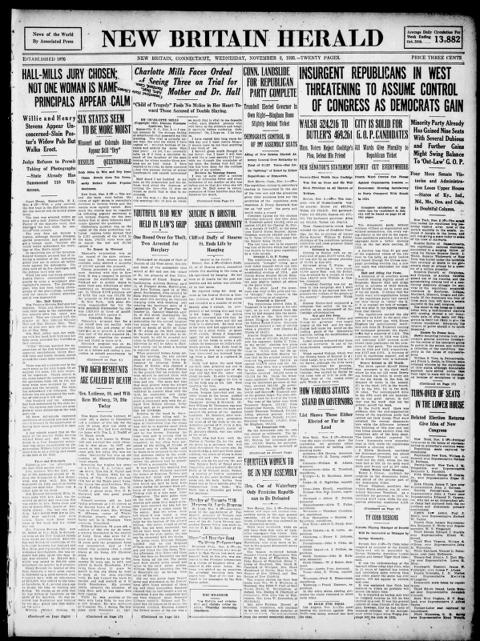 The front page of New Britain herald, New Britain, Conn., November 3, 1926