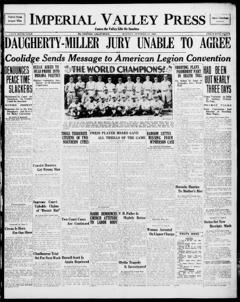 The front page of Imperial Valley press, El Centro, Calif., October 11, 1926