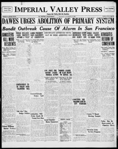 The front page of Imperial Valley press, El Centro, Calif., October 12, 1926