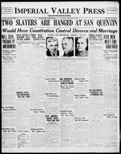 The front page of Imperial Valley press, El Centro, Calif., October 15, 1926