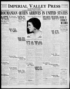 The front page of Imperial Valley press, El Centro, Calif., October 18, 1926