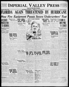 The front page of Imperial Valley press, El Centro, Calif., October 20, 1926