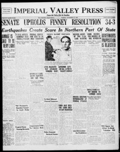 The front page of Imperial Valley press, El Centro, Calif., October 22, 1926