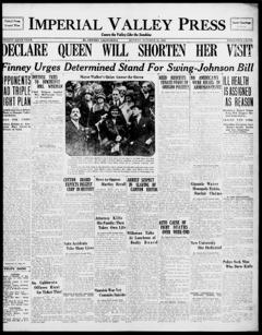 The front page of Imperial Valley press, El Centro, Calif., October 25, 1926