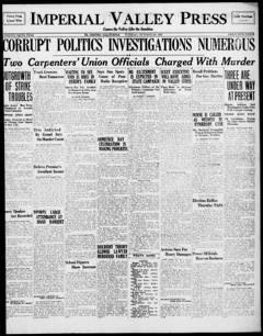 The front page of Imperial Valley press, El Centro, Calif., October 26, 1926