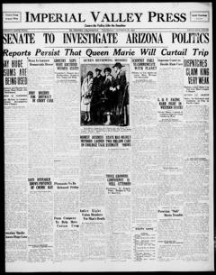 The front page of Imperial Valley press, El Centro, Calif., October 28, 1926