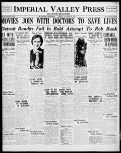 The front page of Imperial Valley press, El Centro, Calif., October 29, 1926