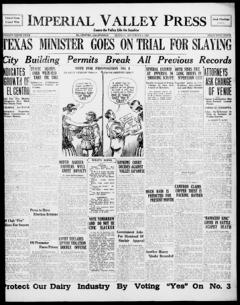 The front page of Imperial Valley press, El Centro, Calif., November 1, 1926