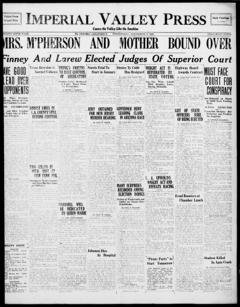 The front page of Imperial Valley press, El Centro, Calif., November 3, 1926