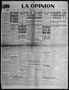 The front page of La opinión, Los Angeles, Calif., October 11, 1926