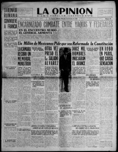 The front page of La opinión, Los Angeles, Calif., October 13, 1926