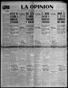 The front page of La opinión, Los Angeles, Calif., October 14, 1926