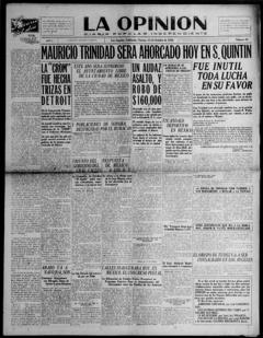 The front page of La opinión, Los Angeles, Calif., October 15, 1926