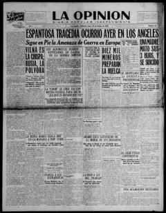 The front page of La opinión, Los Angeles, Calif., October 18, 1926