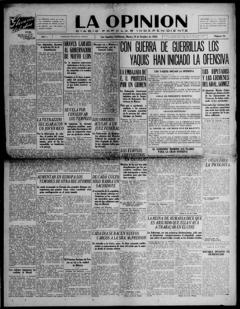 The front page of La opinión, Los Angeles, Calif., October 19, 1926