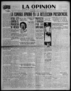 The front page of La opinión, Los Angeles, Calif., October 20, 1926