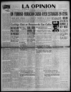 The front page of La opinión, Los Angeles, Calif., October 21, 1926