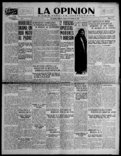 The front page of La opinión, Los Angeles, Calif., October 22, 1926