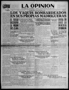 The front page of La opinión, Los Angeles, Calif., October 26, 1926