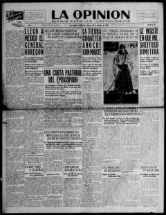 The front page of La opinión, Los Angeles, Calif., October 28, 1926