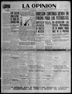 The front page of La opinión, Los Angeles, Calif., October 29, 1926