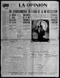 The front page of La opinión, Los Angeles, Calif., October 30, 1926