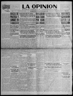 The front page of La opinión, Los Angeles, Calif., November 3, 1926