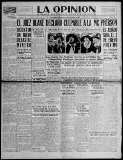The front page of La opinión, Los Angeles, Calif., November 4, 1926