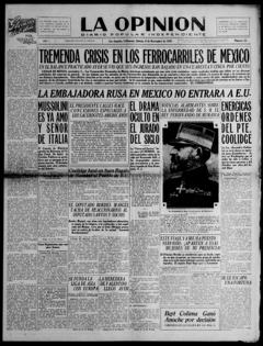 The front page of La opinión, Los Angeles, Calif., November 6, 1926