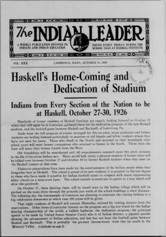 The front page of The Indian leader, Lawrence, Kan., October 15, 1926