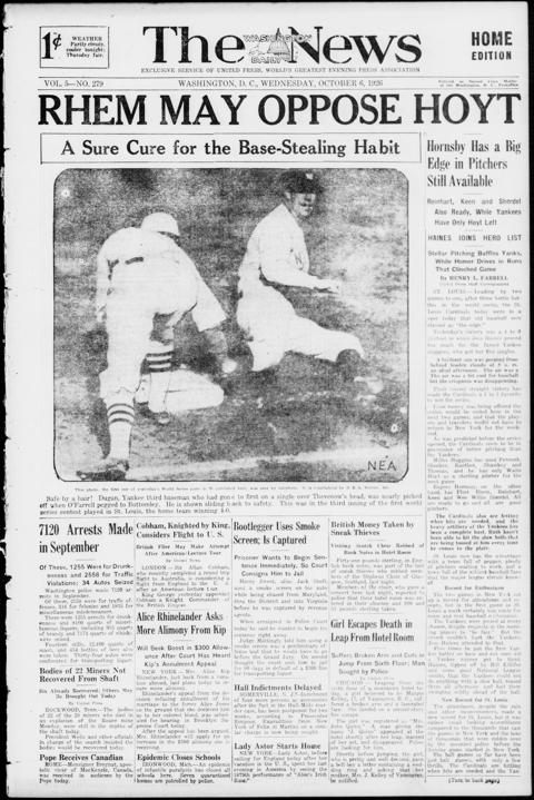The front page of The Washington daily news, Washington, D.C., 6 October 1926
