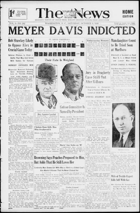 The front page of The Washington daily news, Washington, D.C., October 9, 1926