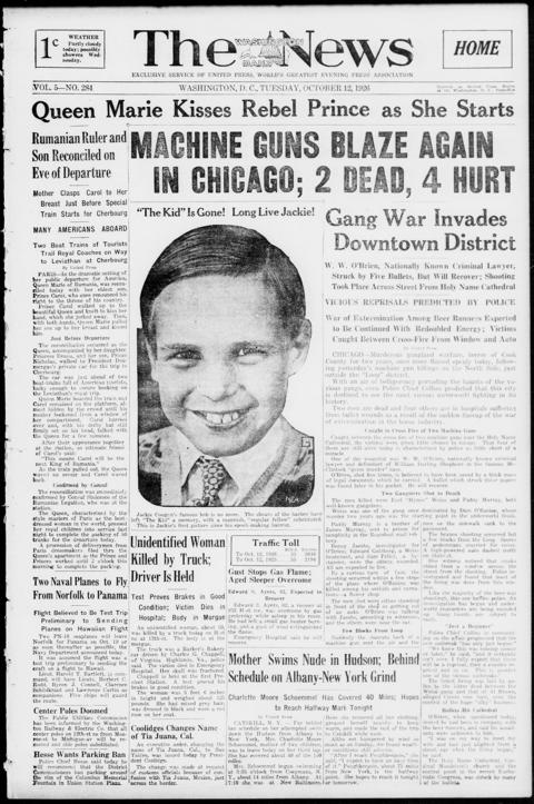 The front page of The Washington daily news, Washington, D.C., October 12, 1926