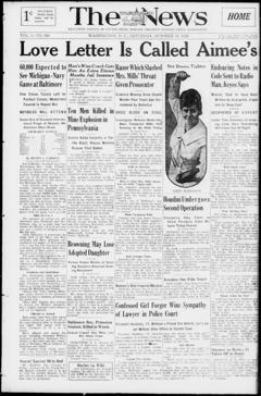 The front page of The Washington daily news, Washington, D.C., October 30, 1926