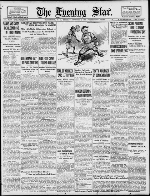 The front page of Evening star, Washington, D.C., October 5, 1926