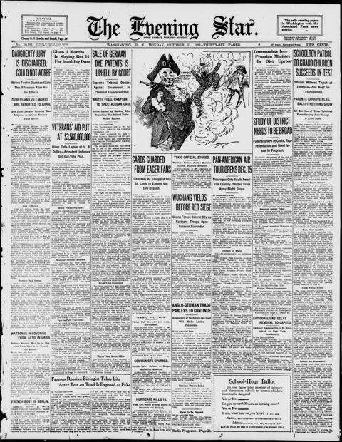 The front page of Evening star, Washington, D.C., October 11, 1926