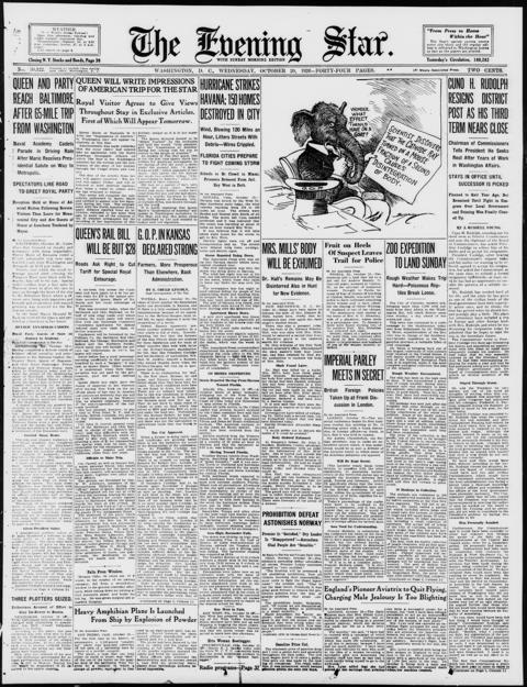 The front page of Evening star, Washington, D.C., October 20, 1926