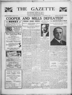 The front page of The gazette, Cleveland, Ohio, November 6, 1926
